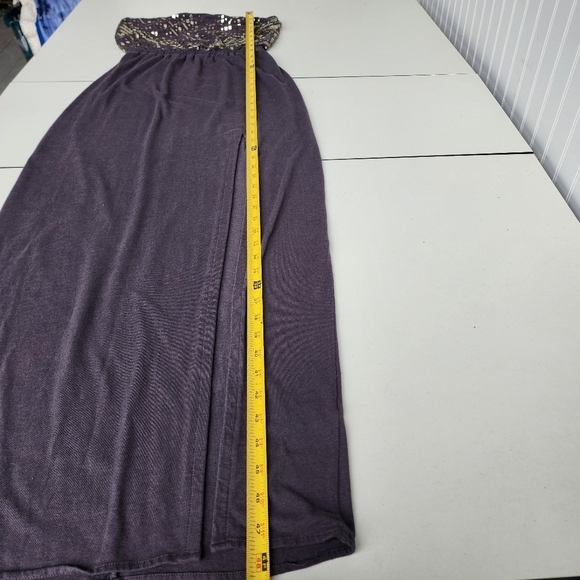Express Women's Strapless Maxi Sequins Detail Front Slit Stretch Sz XS - Picture 10 of 12